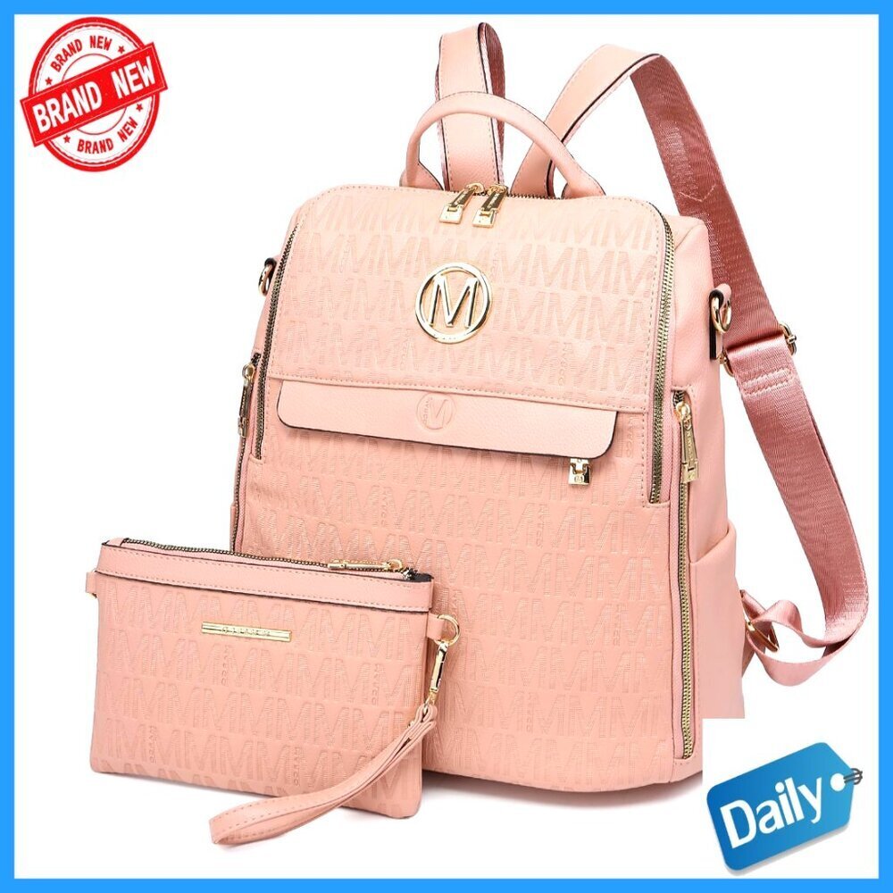 Faux Leather Anti-Theft Backpack with 9 Pockets, Convertible Shoulder Bag